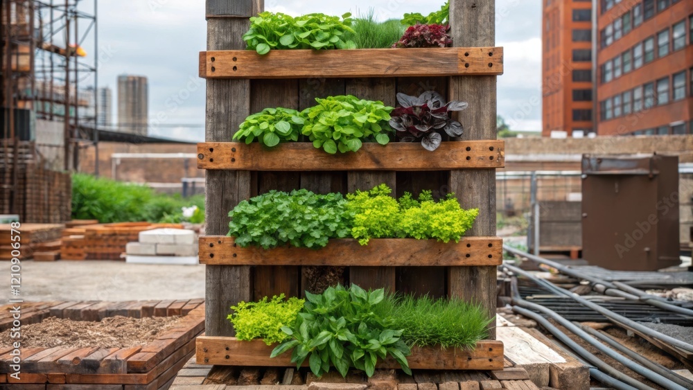 Aufkleber a selection of colorful herbs such as basil and cilantro arranged in a vertical garden structure mad