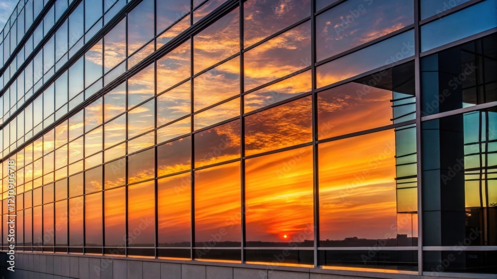 Poster capturing the shimmering glass panes reflecting the sunset the image highlights the warm hues blendi