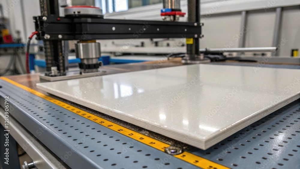 Poster closeup of a composite panel being tested for durability in a controlled environment reflecting the 