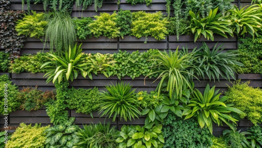 Aufkleber closeup of a living wall adorned with various plants integrating nature into urban spaces and promot