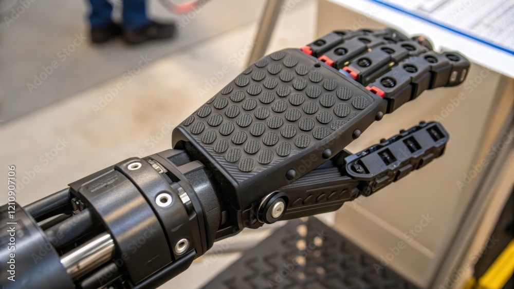 Aufkleber Closeup of a robotic limb featuring rubberized pads designed for enhanced traction on vertical surfaces. The textured grip can be seen interacting with a textured surface