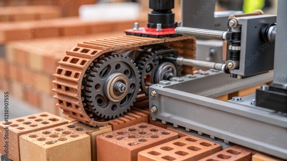 Aufkleber Closeup of the mechanical joints and movement of a robotic bricklayer with gears and pistons visible showcasing the engineering marvel behind the technology that powers efficient