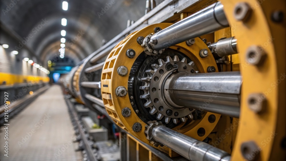 Aufkleber Intimate shot of the intricate internal mechanisms of the machine where gears and hydraulic systems are engaged highlighting the engineering that powers the tunneling process.