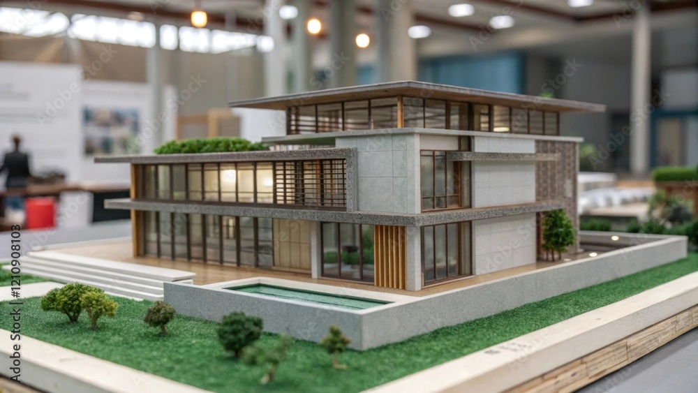 Poster medium closeup of an architectural model incorporating recycled materials where various elements lik