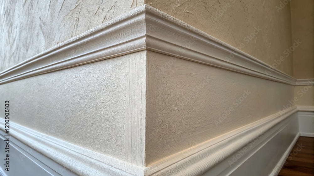 Poster medium closeup of a plastered wall corner where two walls meet displaying the smooth transition and 