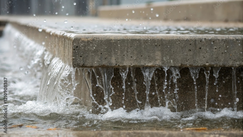 Poster Medium closeup of concrete cascading down into a foundation form with splashes visible while droplets of concrete emerge around the edges highlighting the fluidity of the material.