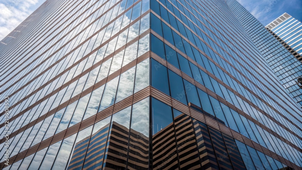 Aufkleber The buildings glass exterior showcases a mesmerizing pattern of vertical and horizontal lines creating an optical illusion of depth and movement.