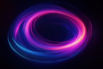 Futuristic Digital Circle Flowing Lines in Blue and Pink against Dark Background 3D Rendering