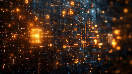 Fototapeta premium Abstract digital network background with glowing orange and blue lines, futuristic technology concept