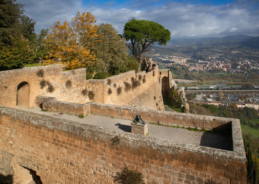 The crenellation of the magnificent Fortezza Albornoz in Orvieto, Italy.