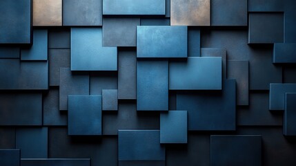 Clean blue squares and rectangles on a dark background. Geometric design for banner template with white space in the center for text. Minimalist wallpaper with copy space.