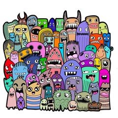Hand-drawn illustrations, monsters doodle, Hand Drawn cartoon monster illustration,Cartoon crowd doodle hand-drawn Doodle style.