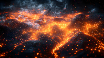 Fototapeta premium Fiery Embers and Glowing Particles Abstract Background