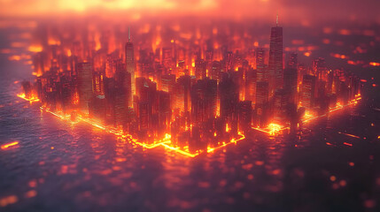 Obraz premium Fiery urban apocalypse: A city engulfed in flames during a catastrophic disaster
