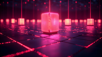 Glowing Pink Cube in Futuristic Digital Setting