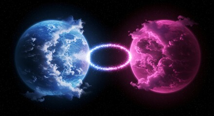 Fototapeta premium A celestial bridge made of glowing stardust connecting two floating worlds