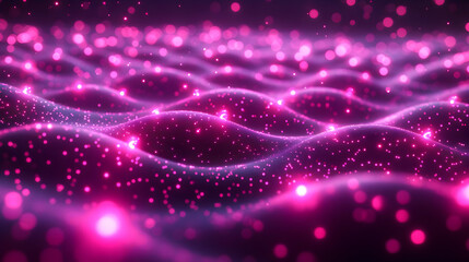 Obraz premium Glowing Pink and Purple Abstract Wave Background with Sparkling Particles