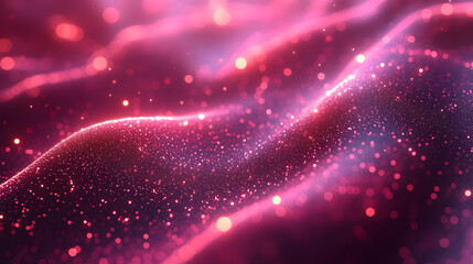 Abstract Pink Glitter Wave Background with Sparkling Particles and Glowing Lights