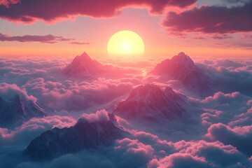 Mountain range with a glowing sunrise behind it, representing perseverance and hope.