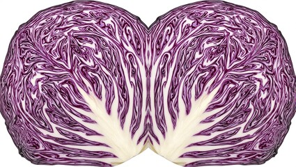 Obraz premium Intricate halved red cabbage with swirling purple and white veins
