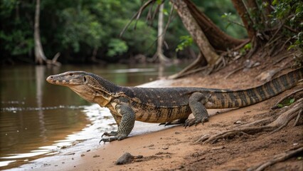 Obraz premium Exploring the habitats of varanus behavior and ecology of monitor lizards in tropical rainforests