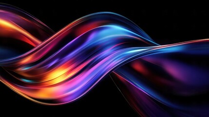 Naklejka premium Futuristic Abstract Design with Iridescent Metallic Shapes and Rainbow Glow on Black Background