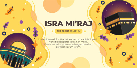 isra miraj vector with kaaba and al aqsa mosque concept. vector illustration. night journey. can be used for banner, background, and poster
