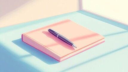 Notebook, pen, sunlit room, minimalist design, education