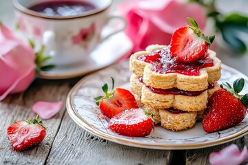 Romantic dessert: Austrian Linzer biscuits with strawberry jam for breakfast.