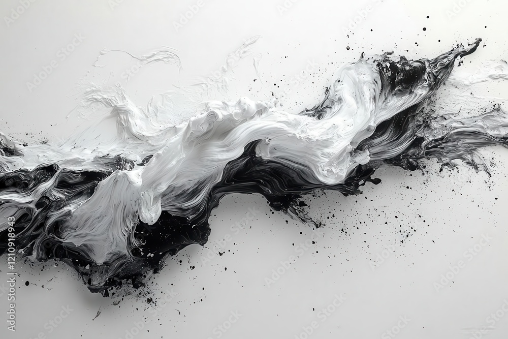 Wall mural dynamic monochromatic ink splash composition bold gestural strokes creating organic forms against pr