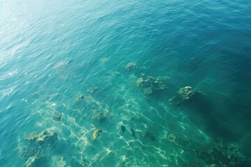 Fototapeta premium Aerial top view of clam ocean water