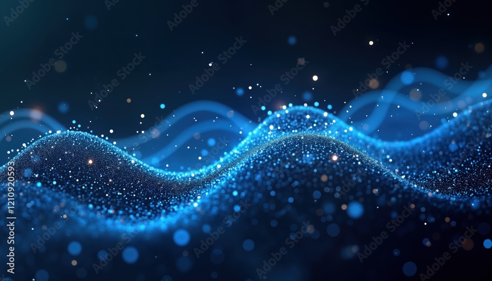 Poster abstract digital backdrop. blue glowing network lines, bokeh lights on dark background create ai tec