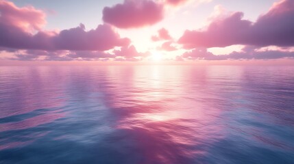 Fototapeta premium Serene Sunset Over Calm Ocean Waters With Pink Clouds