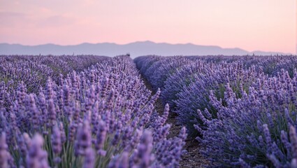Fototapeta premium Vibrant lavender field at sunset