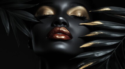 Fashion photo face african model gold black white red