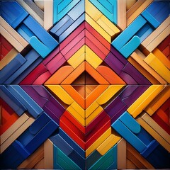 Fototapeta premium A vibrant composition of interlocking geometric shapes in diverse colors, representing unity and connection. Each shape has unique textures to symbolize individuality within a collective.
