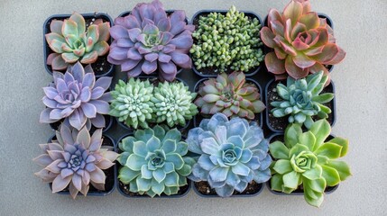 Colorful succulent assortment, outdoor display, gardening, home decor