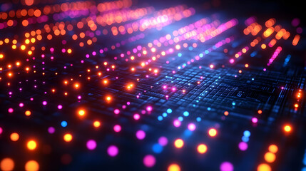 Naklejka premium Vibrant Glowing Particles Abstract Background. Futuristic Technology and Digital Network Connection Concept