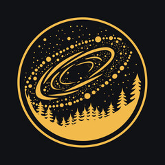 Galaxy Golden Circle Art, Space Collection, Cosmic Forest