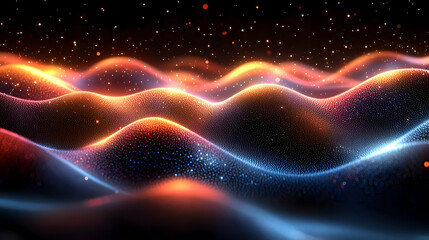 Abstract Glowing Waves Background with Dynamic Particle Motion and Vibrant Color Gradient