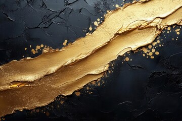 elegant gold leaf brushstroke sweeping across deep black canvas creating rich metallic texture with subtle light reflections