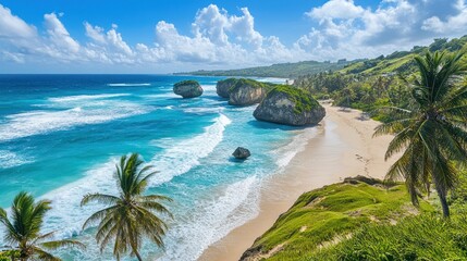 Fototapeta premium Breathtaking Beachscape: Barbados's Pristine Coastline