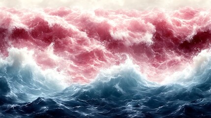 Fototapeta premium Crimson Waves Crashing Over Dark Ocean Depths
