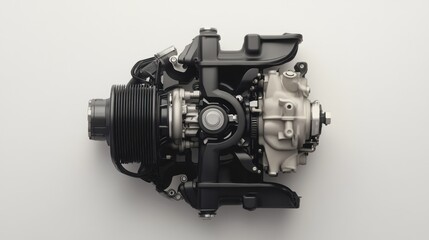 Studio shot, automotive engine component, overhead view, white background, mechanical design