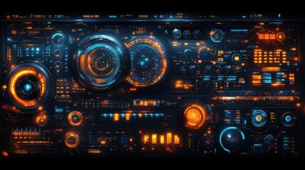 Futuristic control panel with glowing interfaces and data displays.