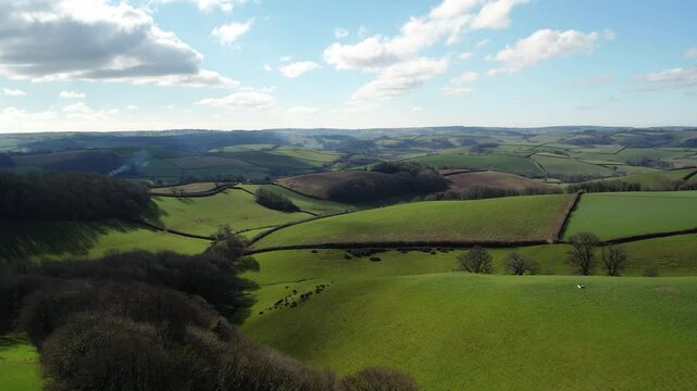 Fields and Farms from a drone, Devon, England,  Europe