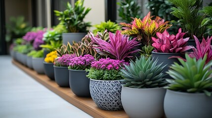 Obraz premium Vibrant potted plants arranged in a stylish display