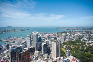 View of Waitemata Harbour Auckland Harbour showing the surrounding buildings and views out to the ocean
