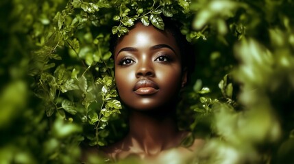 portrait of a woman in green forest
