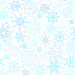 Square seamless pattern of blue different snowflakes